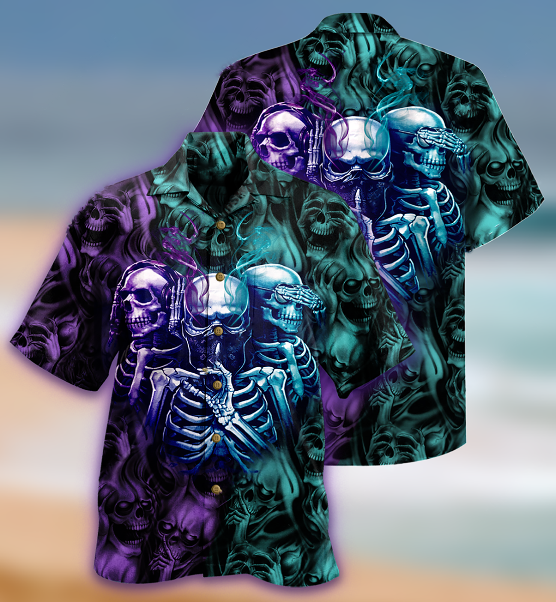 Skull Neither Hear Nor See - Hawaiian Shirt - Owls Matrix LTD