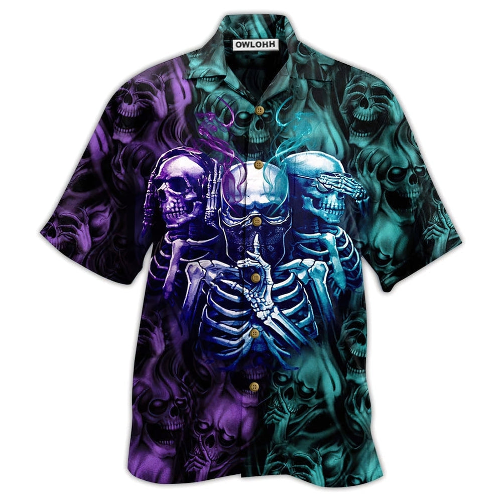 Hawaiian Shirt / Adults / S Skull Neither Hear Nor See - Hawaiian Shirt - Owls Matrix LTD