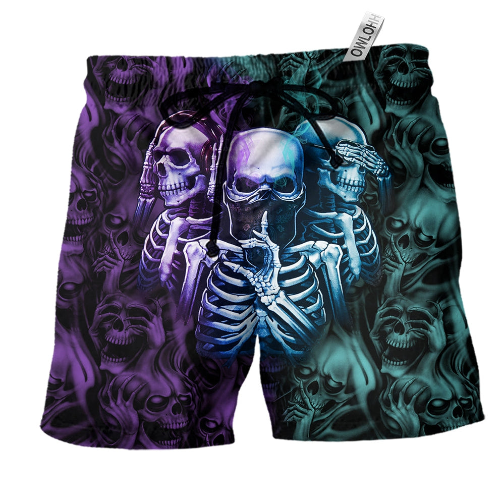 Beach Short / Adults / S Skull Neither Hear Nor See With Cool Colors - Beach Short - Owls Matrix LTD