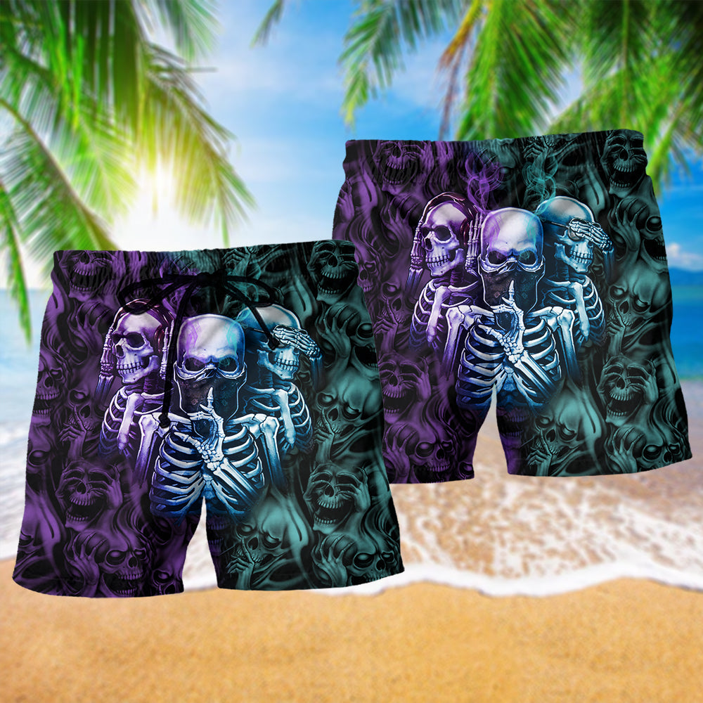 Skull Neither Hear Nor See With Cool Colors - Beach Short - Owls Matrix LTD