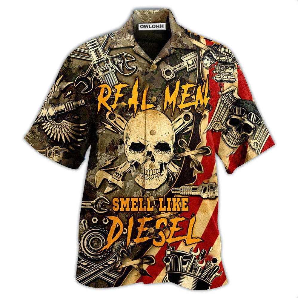 Hawaiian Shirt / Adults / S Skull Real Men Smell Like Diesel - Hawaiian Shirt - Owls Matrix LTD