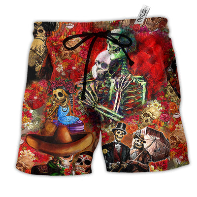 Beach Short / Adults / S Skull Until We Are Seperated By Death Floral - Beach Short - Owls Matrix LTD