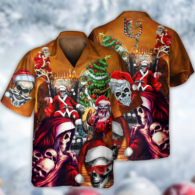 Skull Santa Claus Christmas Lovely - Hawaiian Shirt - Owls Matrix LTD