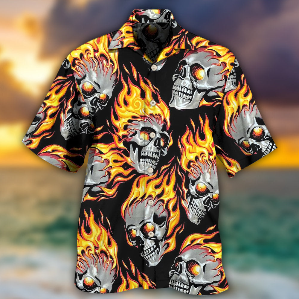 Skull On Fire - Hawaiian Shirt - Owls Matrix LTD