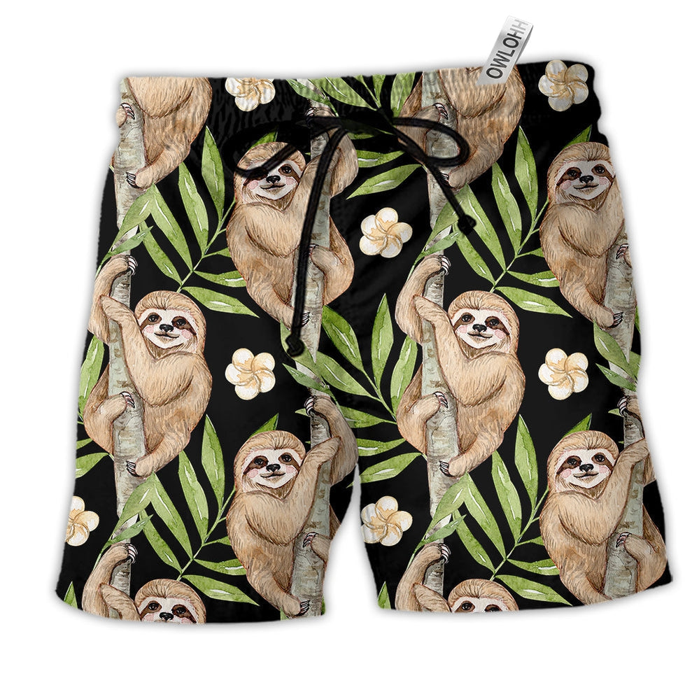 Beach Short / Adults / S Sloth Tropical Leaf Floral - Beach Short - Owls Matrix LTD