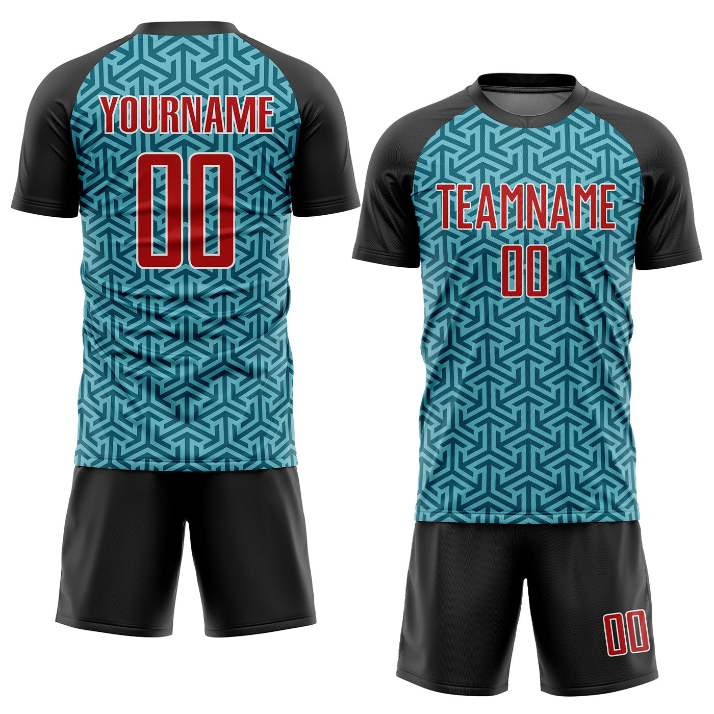Custom Aqua Red-Black Sublimation Soccer Uniform Jersey
