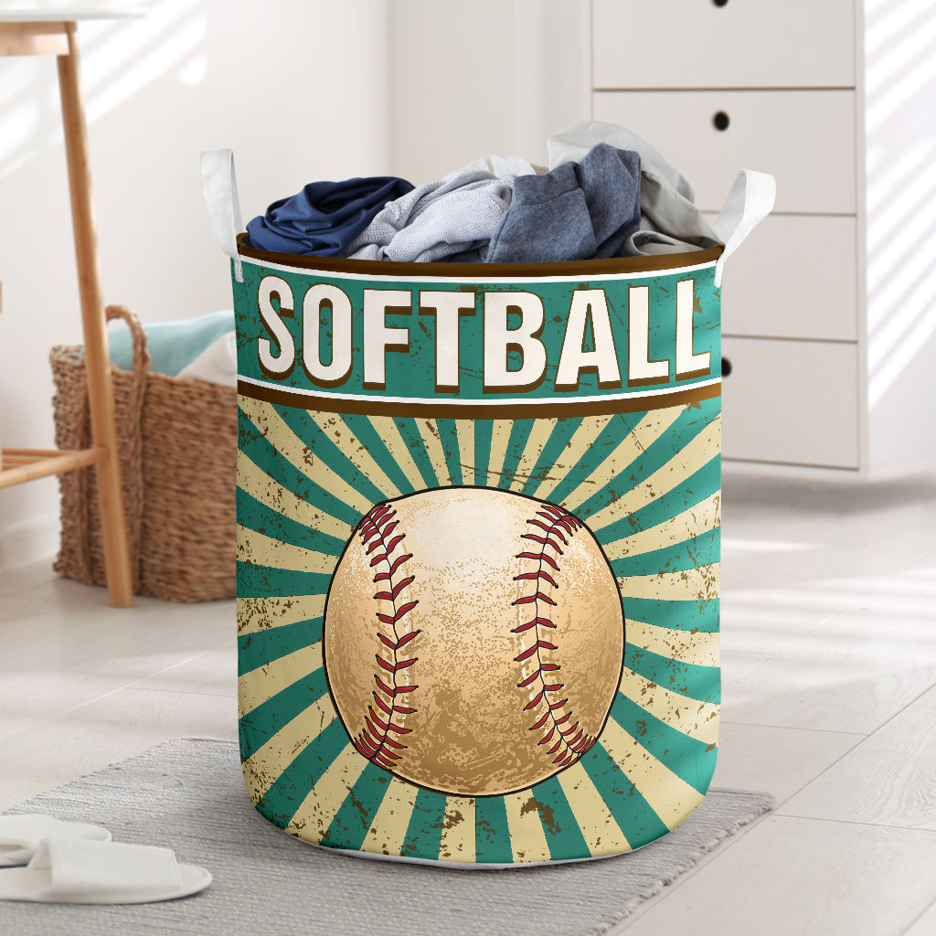 Softball Retro Sunburst Green - Laundry Basket - Owls Matrix LTD