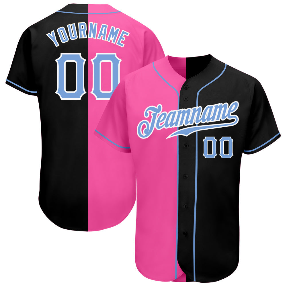 Custom Black Light Blue-Pink Authentic Split Fashion Baseball Jersey - Owls Matrix LTD