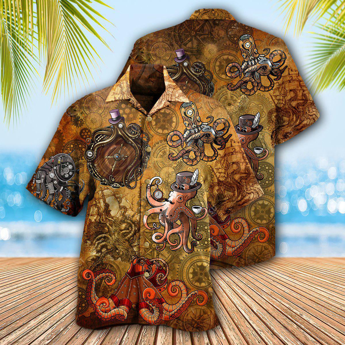 Octopus Steampunk Vintage Style - Hawaiian Shirt - Owls Matrix LTD