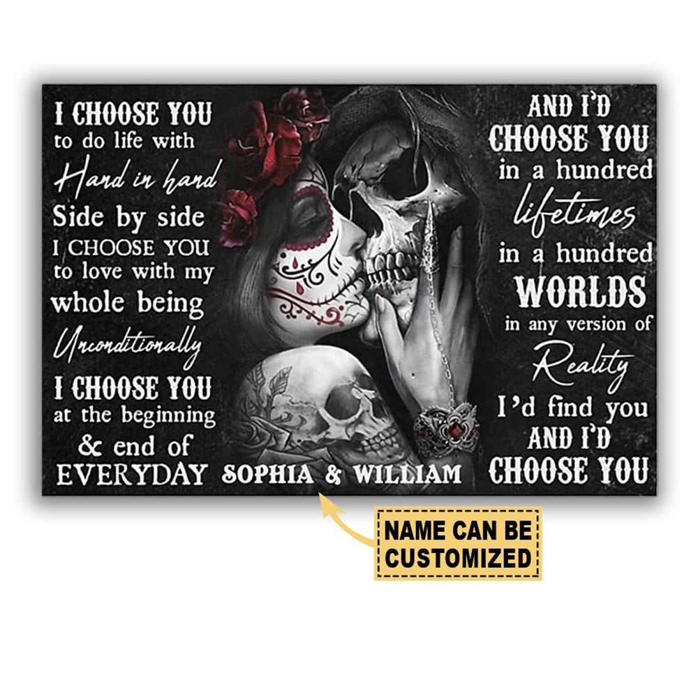 12x18 Inch Sugar Skull Couple I Choose You Couple Gift With Black and White Style Personalized - Horizontal Poster - Owls Matrix LTD