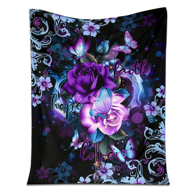 50" x 60" Suicide Prevention Faith Hope Love Rose Butterfly - Flannel Blanket - Owls Matrix LTD