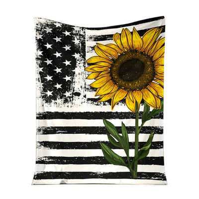 50" x 60" Sunflower American Flag So Cool - Flannel Blanket - Owls Matrix LTD