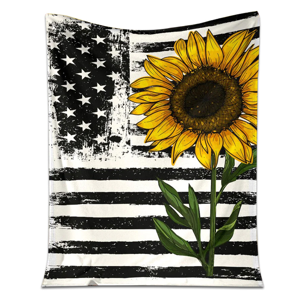 50" x 60" Sunflower Love American Flag Sunflower - Flannel Blanket - Owls Matrix LTD