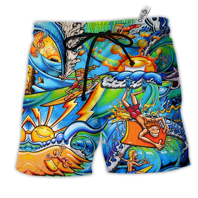 Beach Short / Adults / S Surfing Happy Color Wave - Beach Short - Owls Matrix LTD