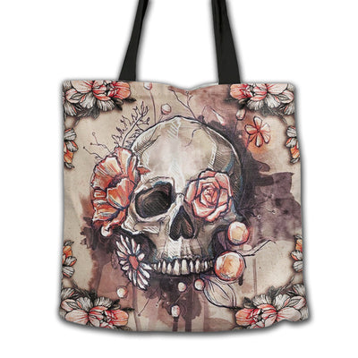 16''x16'' Skull Watercolor Flower Skull - Tote Bag - Owls Matrix LTD