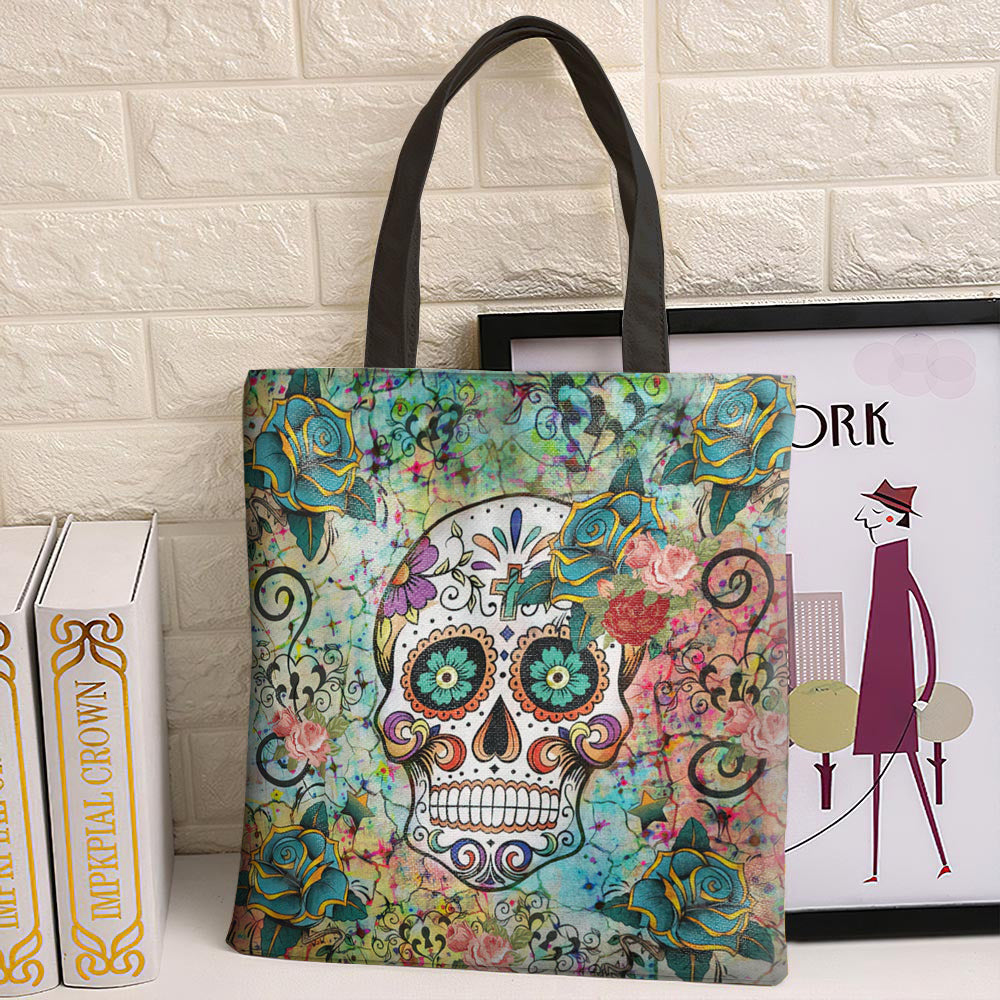 Sugar Skull Paisley Colorful Flower Skull - Tote Bag - Owls Matrix LTD