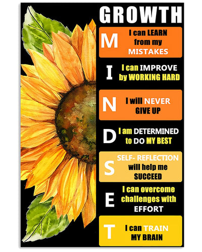12x18 Inch Teacher Sunflower Growth Mindset - Vertical Poster - Owls Matrix LTD