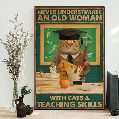 Teacher Teaching Skills Cat - Vertical Poster - Owls Matrix LTD