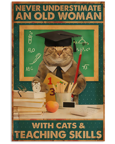12x18 Inch Teacher Teaching Skills Cat - Vertical Poster - Owls Matrix LTD