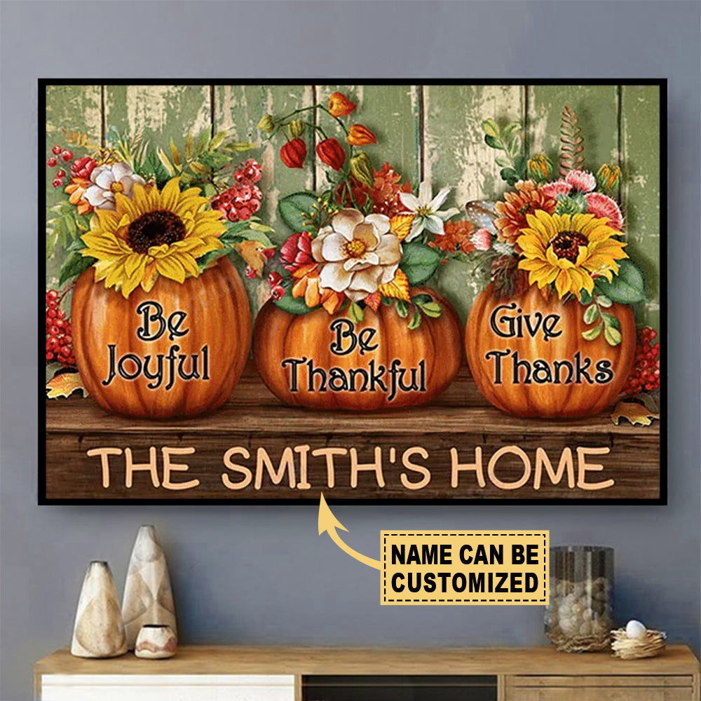 Thanksgiving Pumpkin Be Joyful Be Thankful Personalized - Horizontal Poster - Owls Matrix LTD