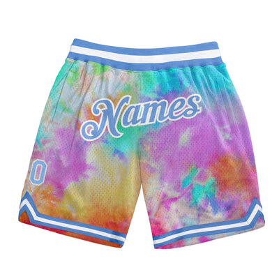 Custom Tie Dye Light Blue-White 3D Pattern Design Authentic Basketball Shorts