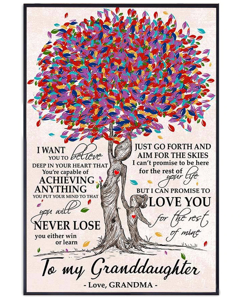 12x18 Inch To My Granddaughter Love Grandma Tree - Vertical Poster - Owls Matrix LTD