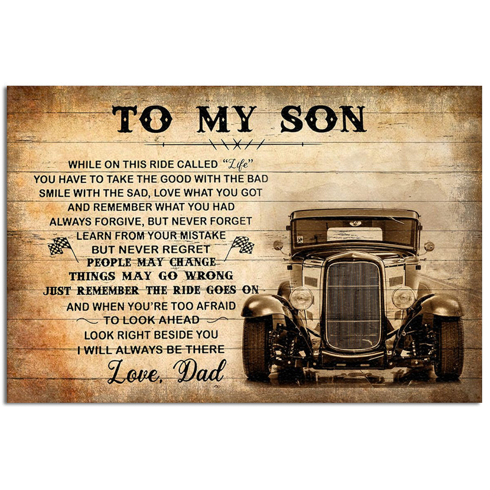 12x18 Inch Car Dad To My Son Love Dad - Horizontal Poster - Owls Matrix LTD
