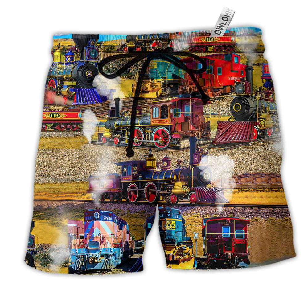 Beach Short / Adults / S Train It's Better To Travel Well Than To Arrive Colorful - Beach Short - Owls Matrix LTD