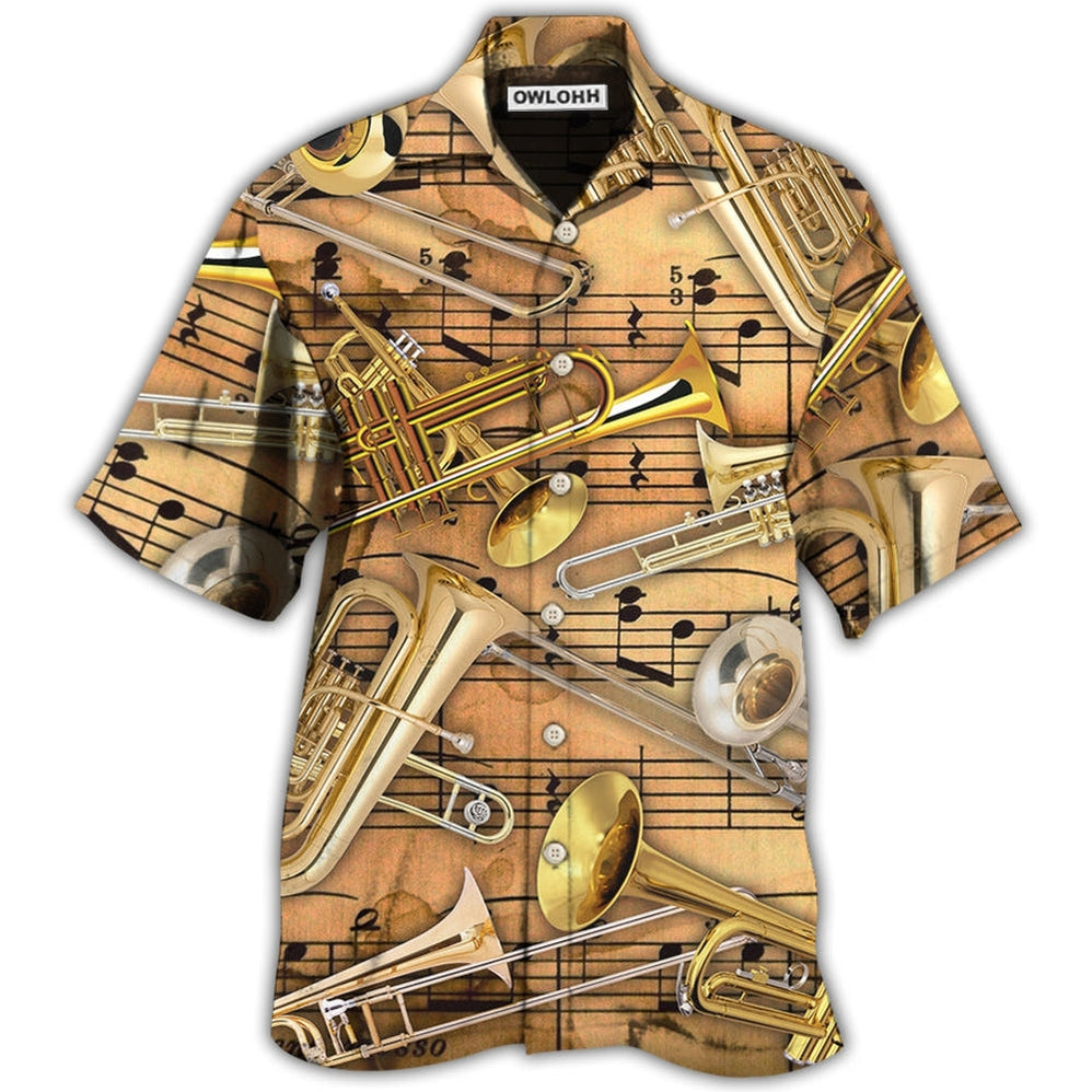Hawaiian Shirt / Adults / S Trombone Music Notes Style - Hawaiian Shirt - Owls Matrix LTD