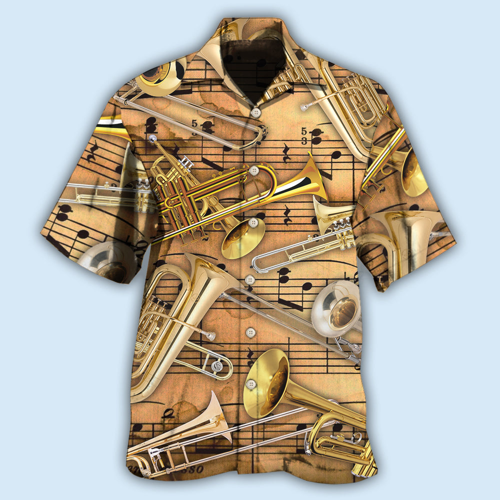 Trombone Music Notes Style - Hawaiian Shirt - Owls Matrix LTD