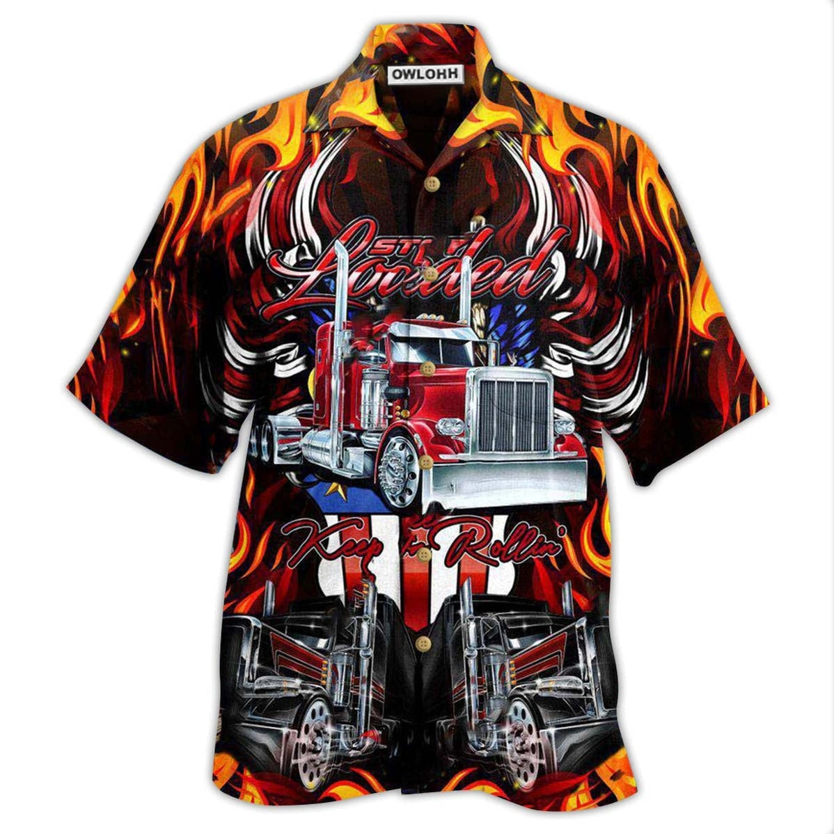 Hawaiian Shirt / Adults / S Truck Keep On Rolling Truckers In Fire - Hawaiian Shirt - Owls Matrix LTD