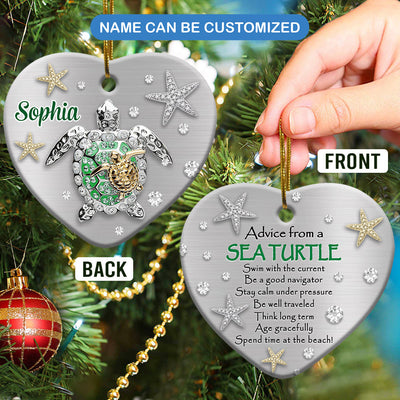 Pack 1 Turtle Advice From A Sea Turtle Style Personalized - Heart Ornament - Owls Matrix LTD