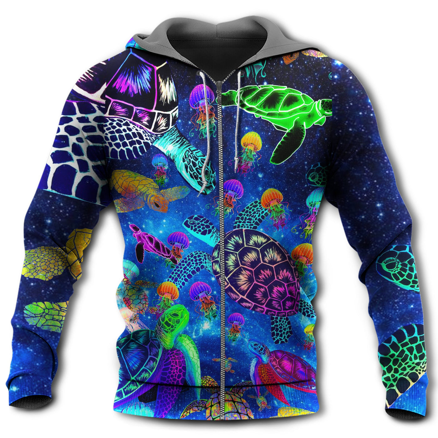 Zip Hoodie / S Turtle Amazing Sea Glowing Colorful - Hoodie - Owls Matrix LTD