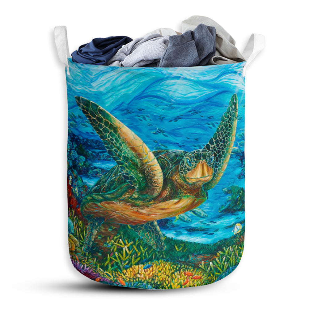 Turtle In Sea Color - Laundry Basket - Owls Matrix LTD