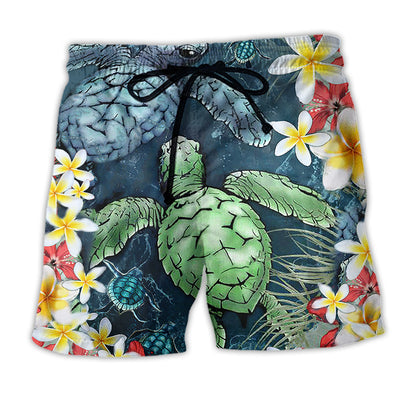 Beach Short / Adults / S Turtle Love Flowers So Pretty - Beach Short - Owls Matrix LTD