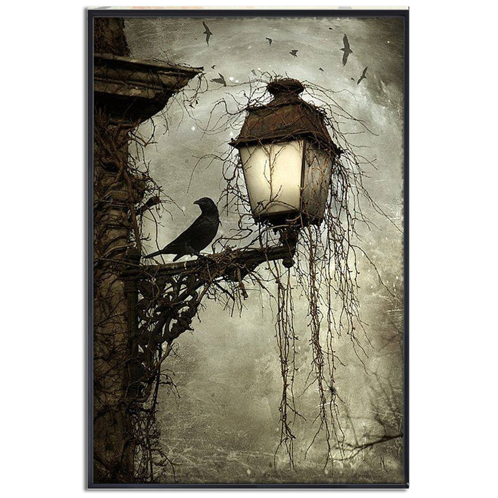 12x18 Inch Raven In Dark Night - Vertical Poster - Owls Matrix LTD