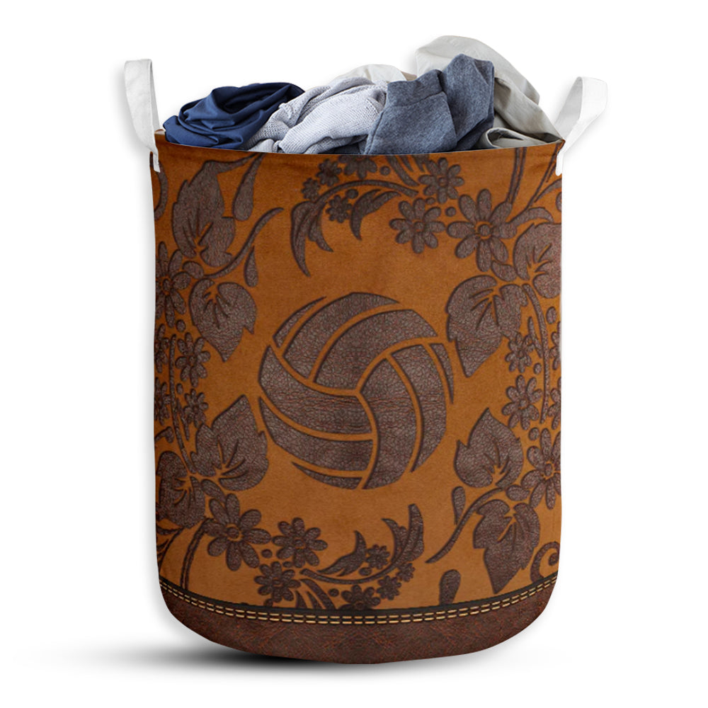 S: 17.72”x13.78” (45x35 cm) Volleyball Floral Pattern Brown - Laundry Basket - Owls Matrix LTD