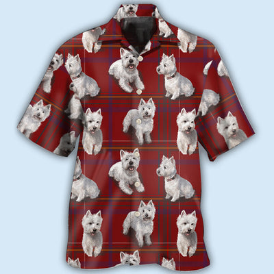 West Highland Terrier Dog Lover Red Background - Hawaiian Shirt - Owls Matrix LTD