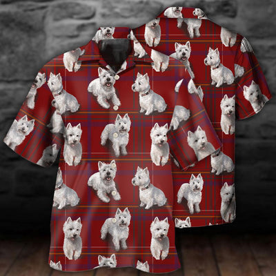 West Highland Terrier Dog Lover Red Background - Hawaiian Shirt - Owls Matrix LTD