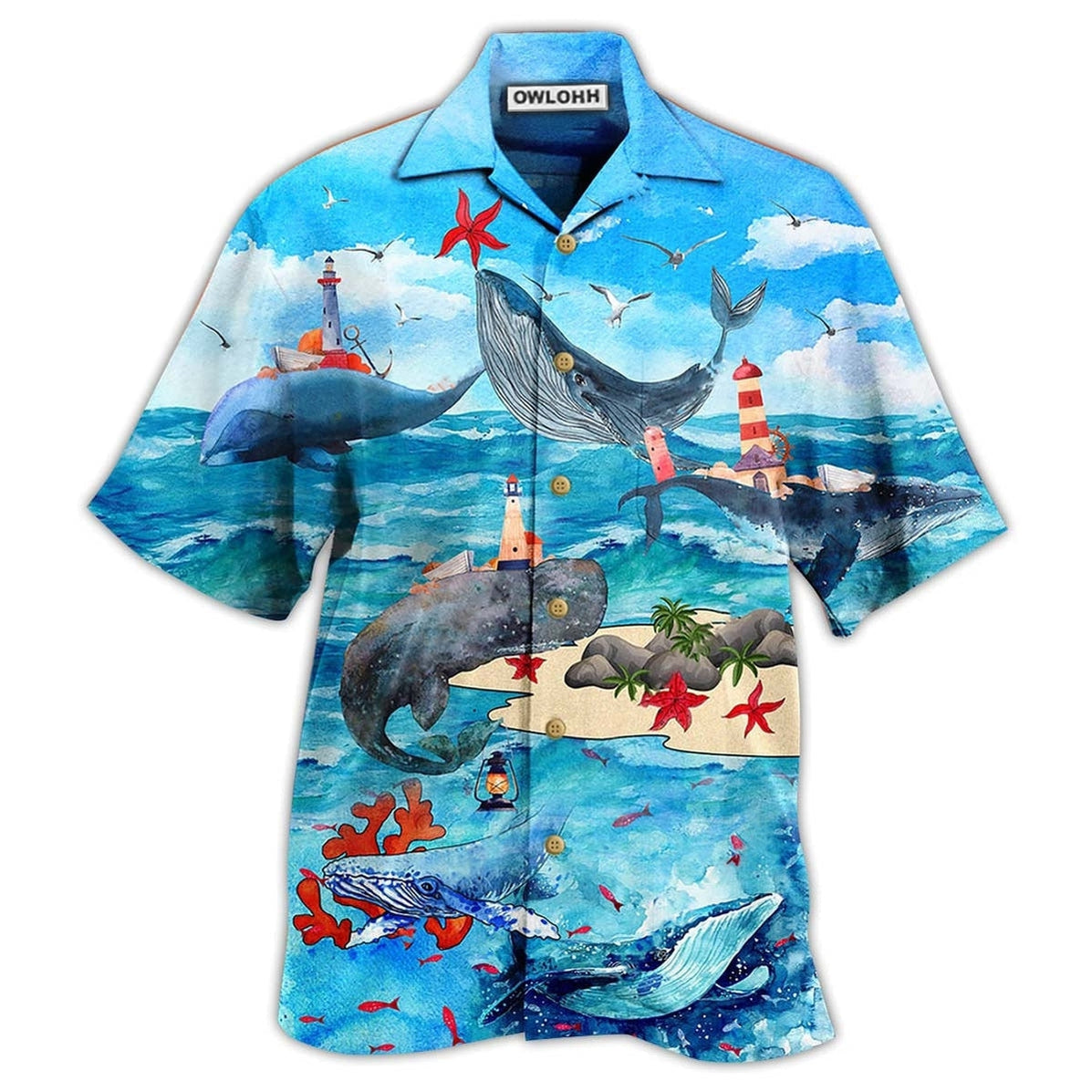 Whale Love Ocean Love Sky Blue Sky - Hawaiian Shirt - Owls Matrix LTD
