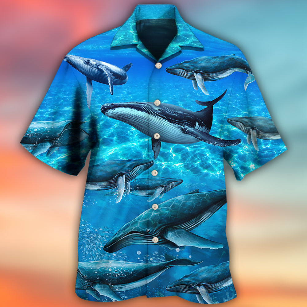 Whale Style In Blue Ocean - Hawaiian Shirt - Owls Matrix LTD