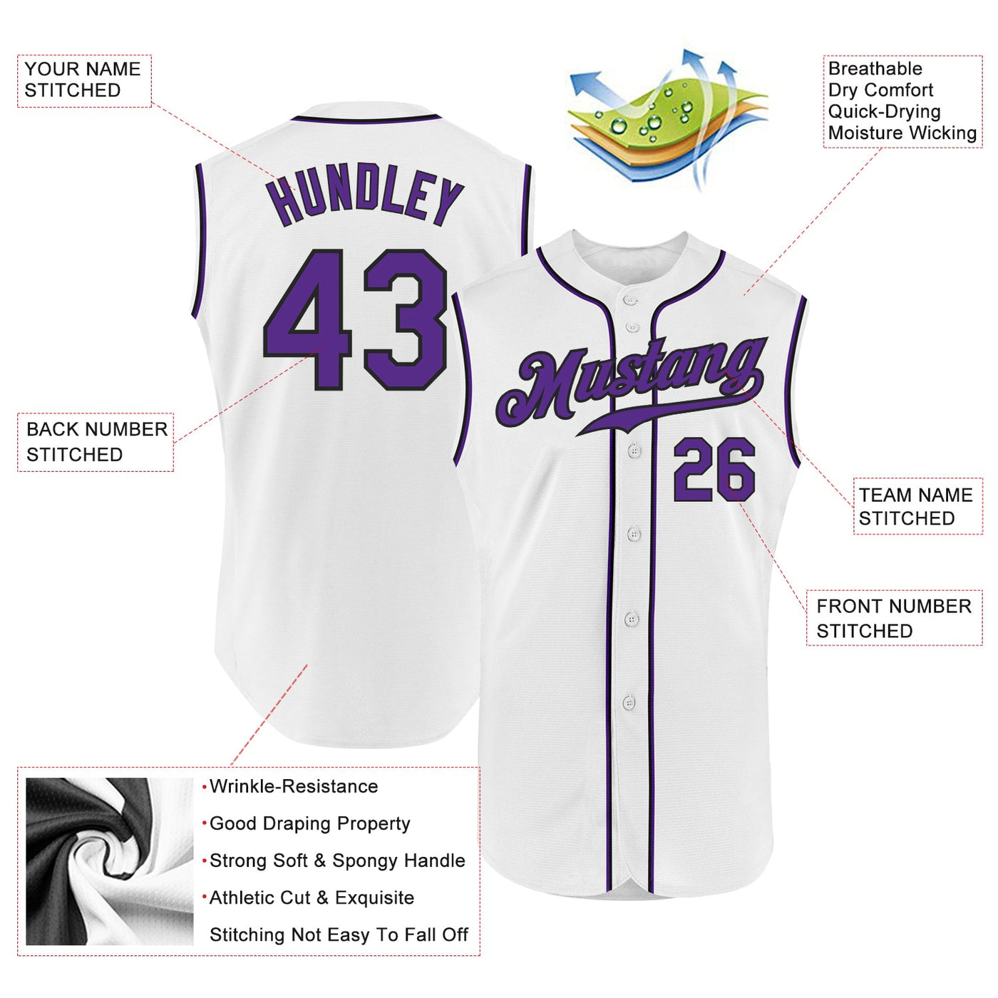 Custom White Purple-Black Authentic Sleeveless Baseball Jersey - Owls Matrix LTD