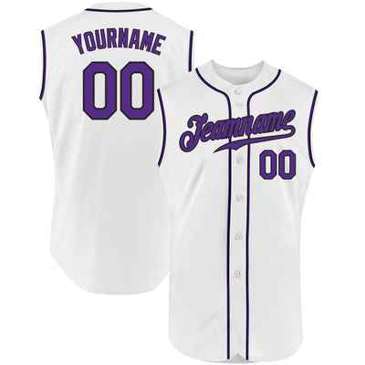 Custom White Purple-Black Authentic Sleeveless Baseball Jersey - Owls Matrix LTD