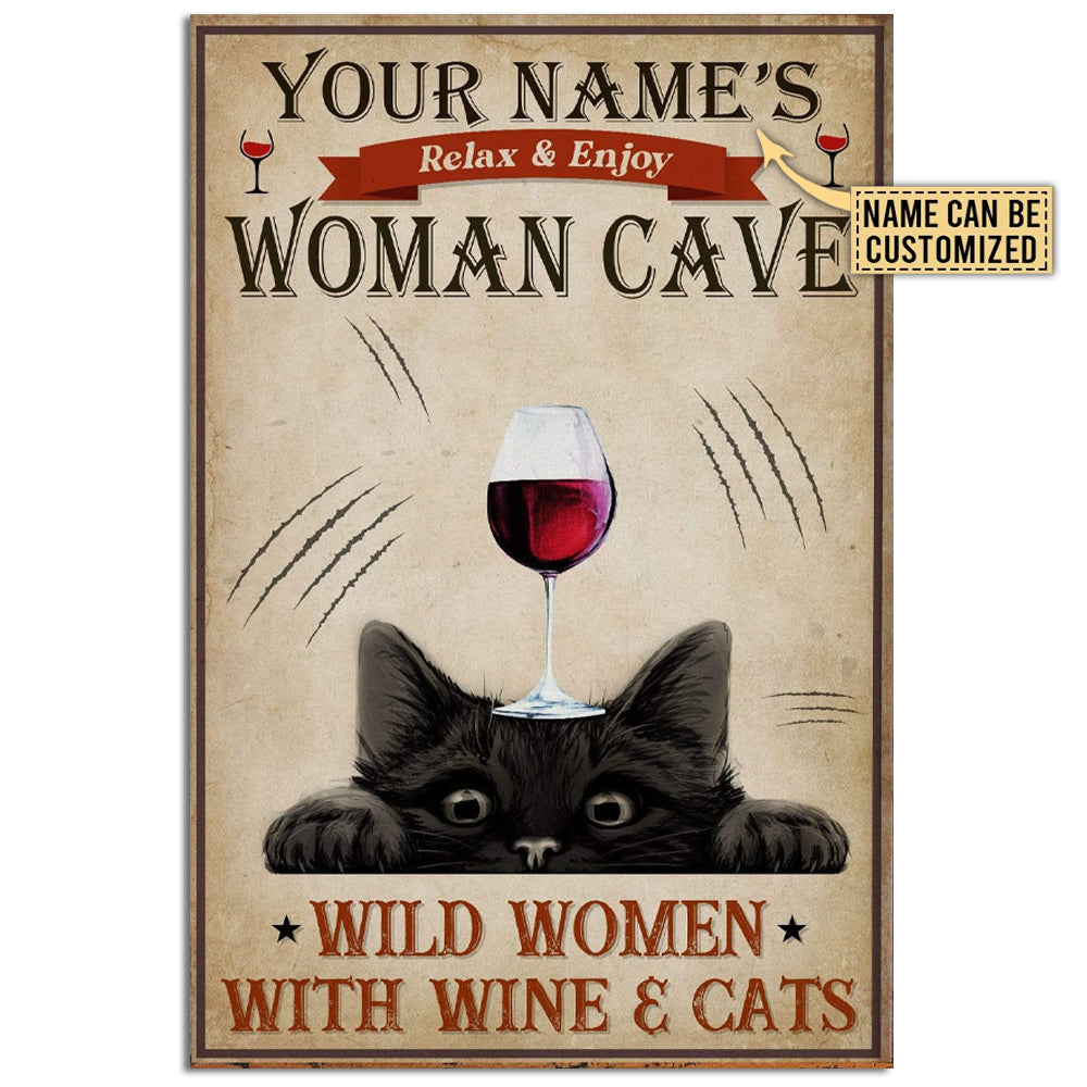 12x18 Inch Cat Lover Wild Women With Wine & Cats Personalized - Vertical Poster - Owls Matrix LTD