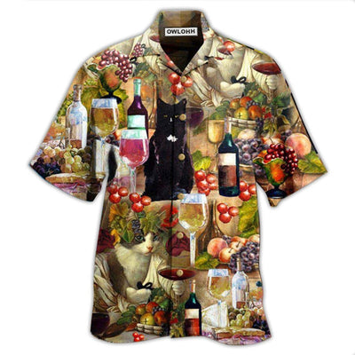 Hawaiian Shirt / Adults / S Wine Drinking Wine Feeling Fine Cats - Hawaiian Shirt - Owls Matrix LTD