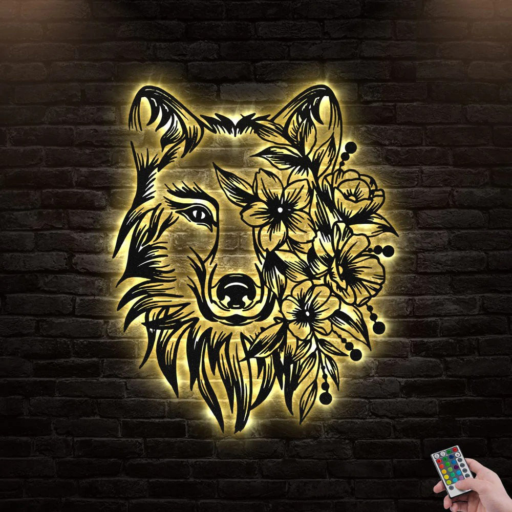 Wolf Flower So Nice - Led Light Metal - Owls Matrix LTD