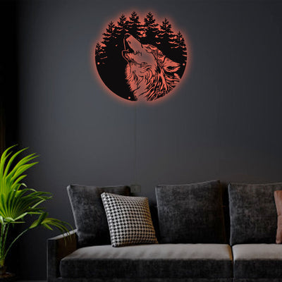 Wolf Howling Moutain So Cool - Led Light Metal - Owls Matrix LTD