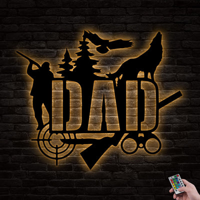 Wolf Hunter And Dad Hunting - Led Light Metal - Owls Matrix LTD