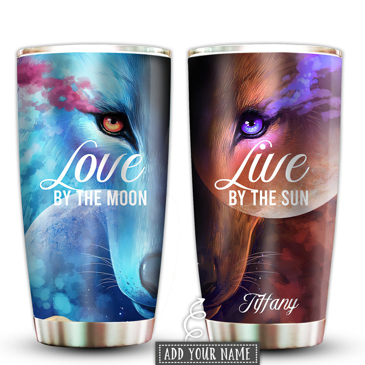 20OZ Wolf Love By The Moon Live By The Sun Personalized - Tumbler - Owls Matrix LTD