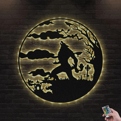 Wolf Man Monster Werewolf Full Moon - Led Light Metal - Owls Matrix LTD